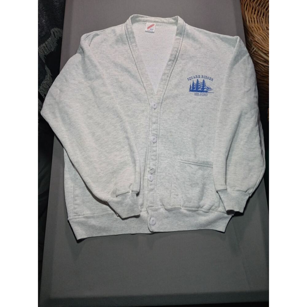 Distressed Vintage Button Up Sweatshirt Square Rigger Women's Size Large